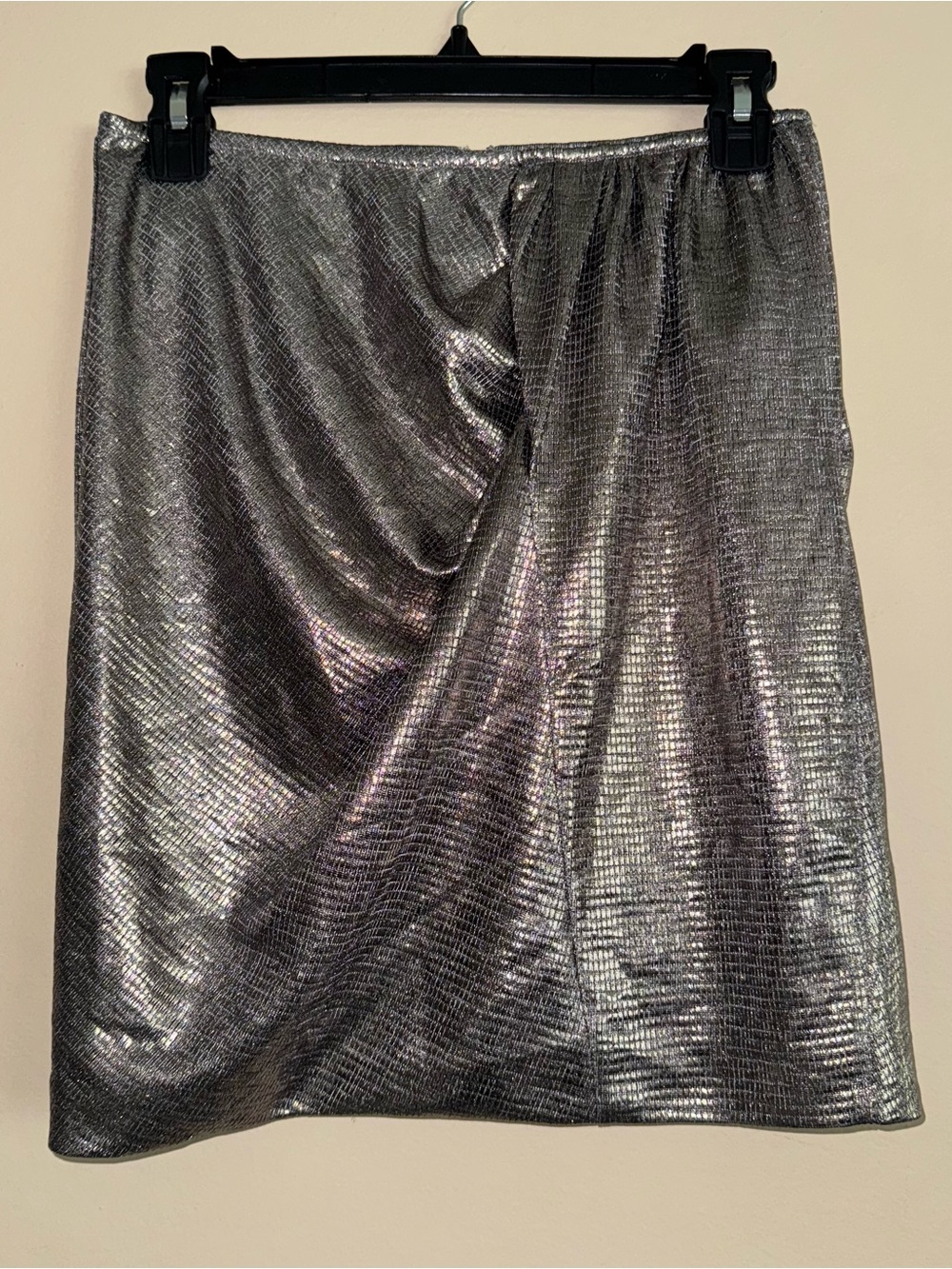 JLUXLABEL Silver Metallic Textured Stretch Past Knee Skirt Size M NWT!